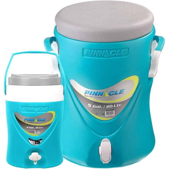 5-Gallon Water Jug and 2-Gallon Gallon Water Bottle Set – Insulated Beverage Cooler Dispenser with Pull Tap Spout – Leakproof and Portable Sports Water Jug – Ideal for Camping, Outdoor, Party, Sports