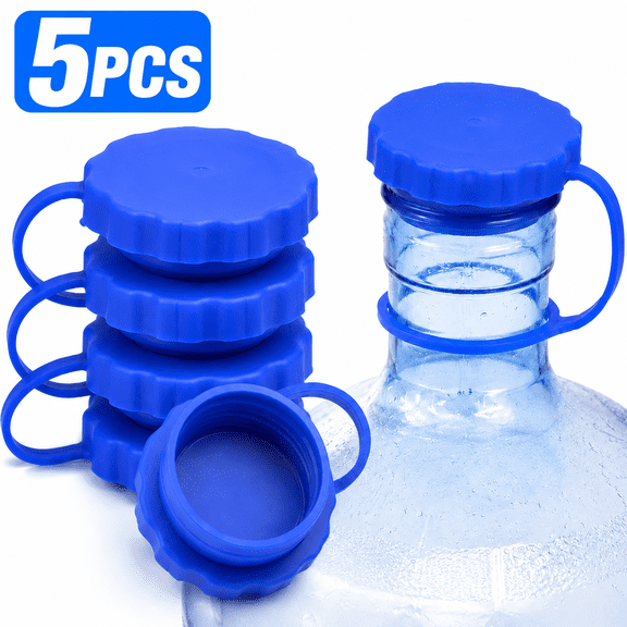 5 Gallon Water Jug Cap, 5PCS Silicone Reusable Leak and Spill Resistant Replacement Caps Plug, Water Bottle Caps Fits 55mm Bottles and Air Tight Design with Hanging Ring (Flower Shape-5 Pack)