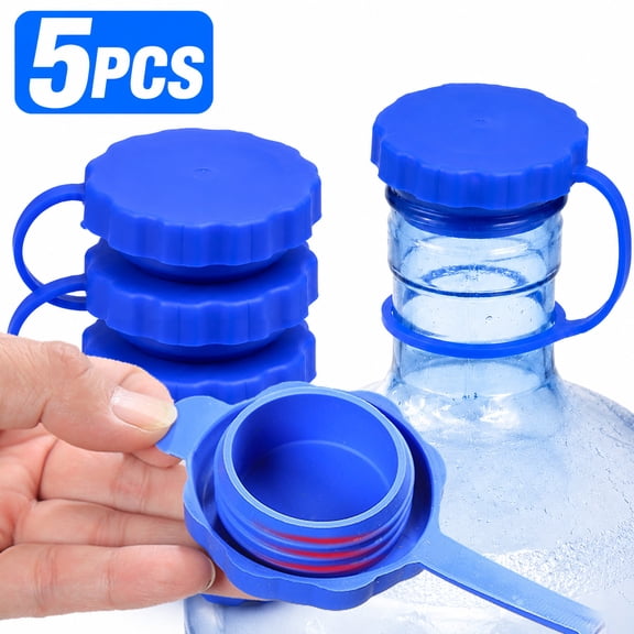 5 Gallon Water Jug Cap, 5PCS Silicone Reusable Leak and Spill Resistant Replacement Caps Plug, Water Bottle Caps Fits 55mm Bottles and Air Tight Design with Hanging Ring (Flower Shape-5 Pack)