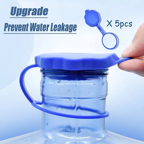 5 Gallon Water Jug Cap, 5PCS Silicone Reusable Leak and Spill Resistant Replacement Caps Plug, Water Bottle Caps Fits 55mm Bottles and Air Tight Design with Hanging Ring (Flower Shape-5 Pack)