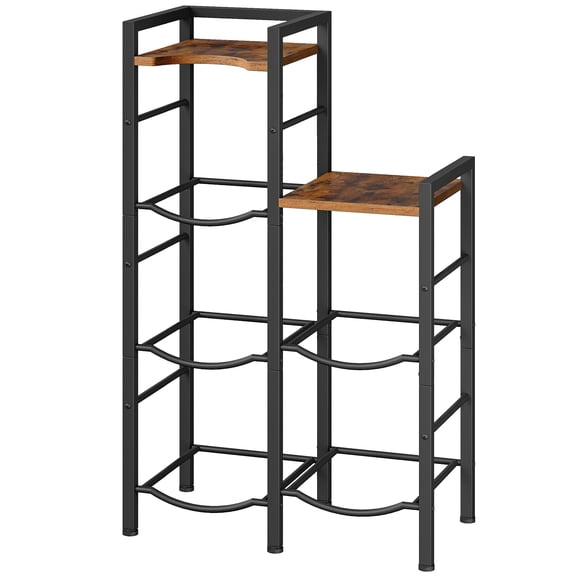 5 Gallon Water Jug Holder, 3 Tier Water Jug Rack with Wooden Top Shelves, Industrial-Style Bottle Storage Rack with Fenced Top, for Home, Office, Rustic Brown and Black