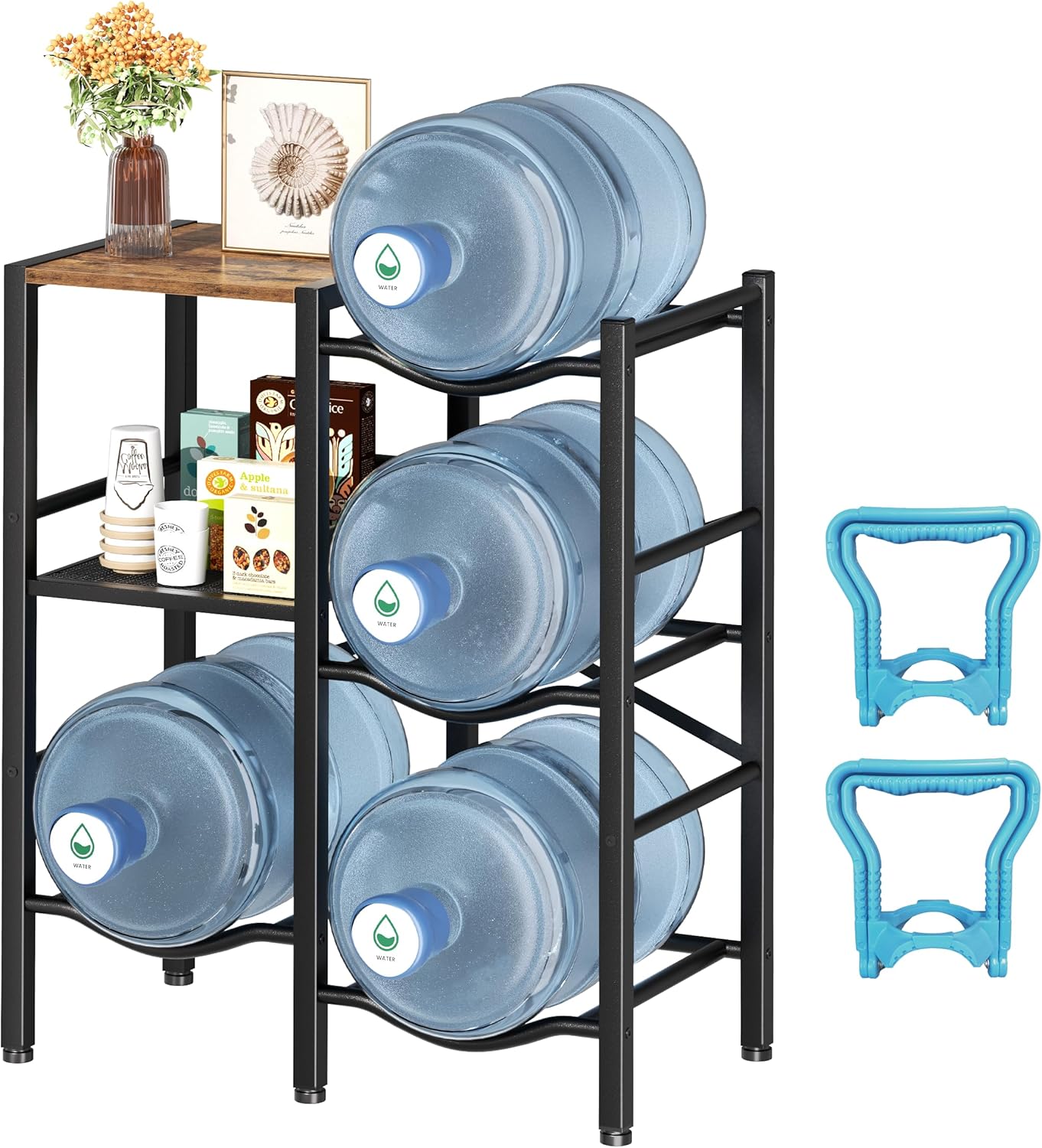Water Jug Holder 3-Tier 5 Gallon With Wood Top - Heavy Duty Storage ...
