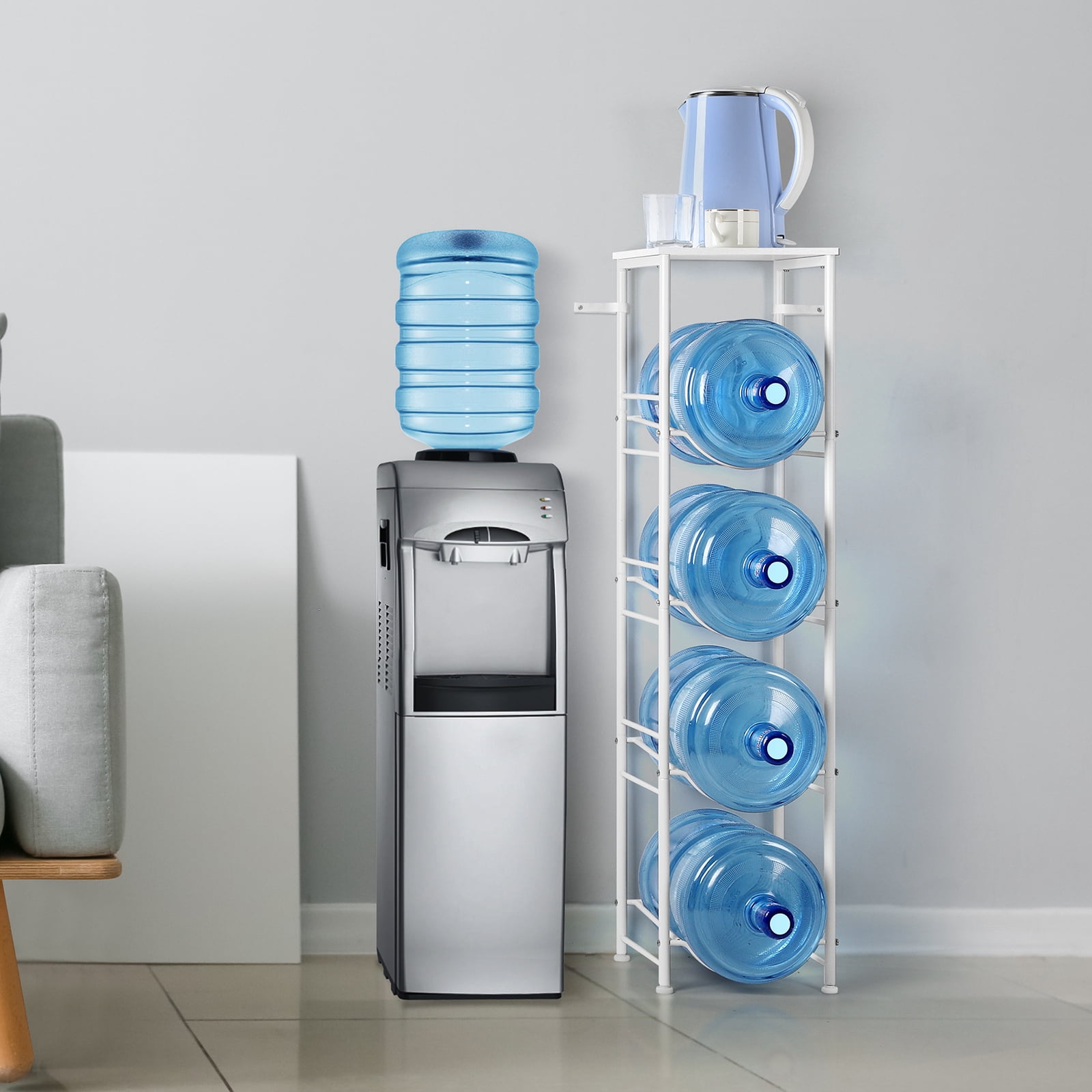 5 Gallon Water Jug Holder 4‑Tier, Water Bottle Rack with Storage Shelf ...