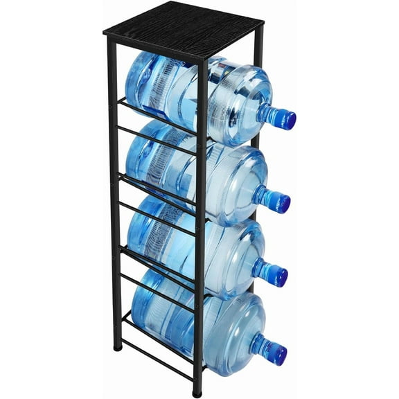 5 Gallon Water Jug Holder Heavy Duty 4 Tier Water Bottle Holder with Storage Shelves Detachable Water Jug Rack for 5 Gallon, Water jug Stand Organizer for Office Living Room, Black