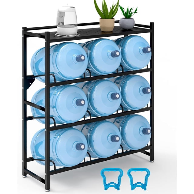5 Gallon Water Jug Holder Heavy Duty，4-Tier Water Jug Rack w/Top Shelf ...