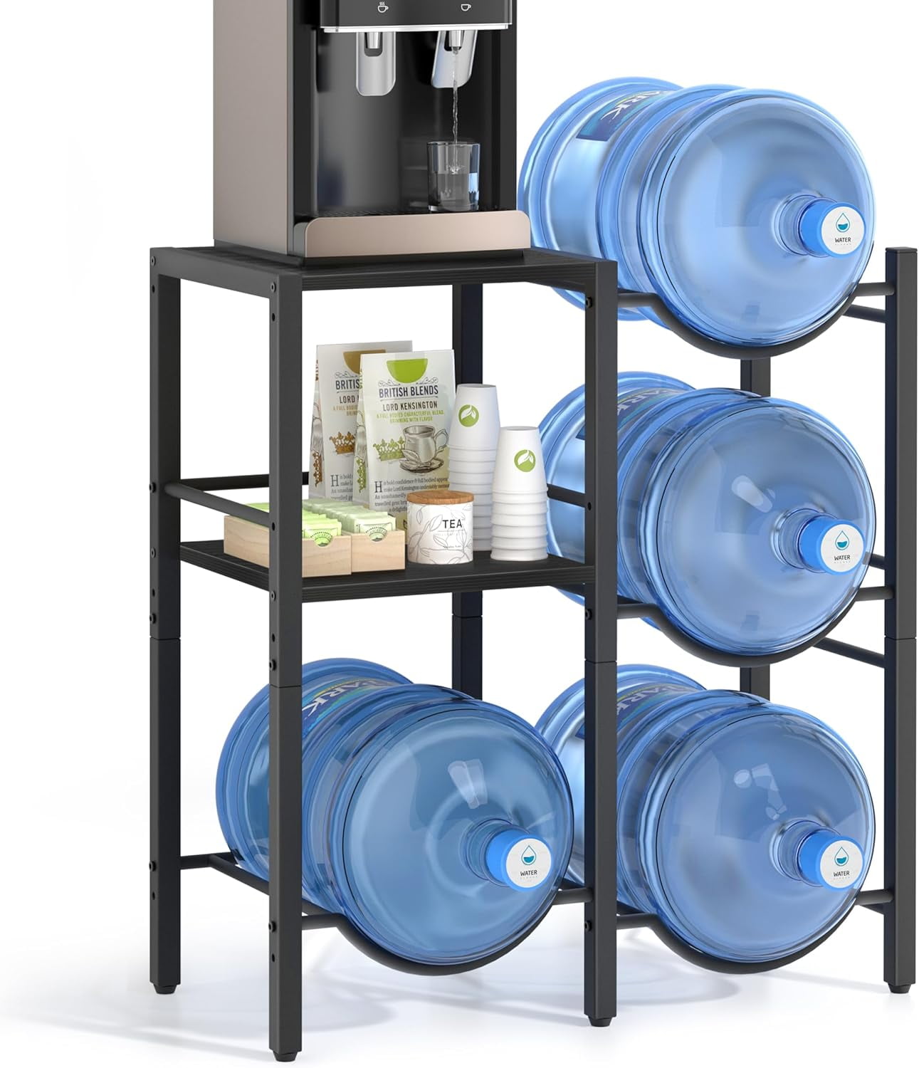 Stand For 5 Gallon Water Bottle 5 Gallon Water Jug Holder, Water Jug Stand with Wood Storage Shelves, 5