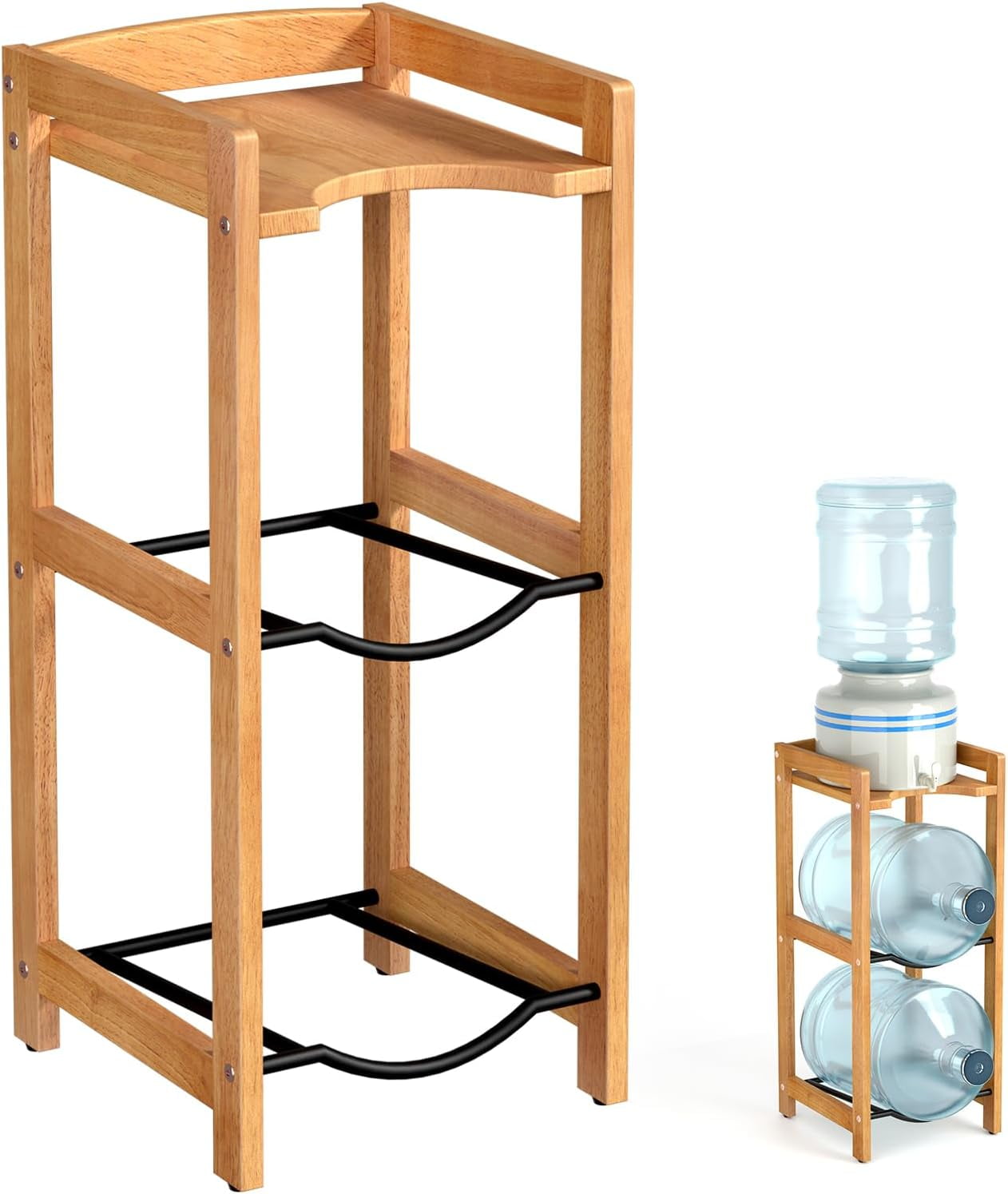 5 Gallon Water Jug Holder with Top Shelves, Natural Solid Wood Water
