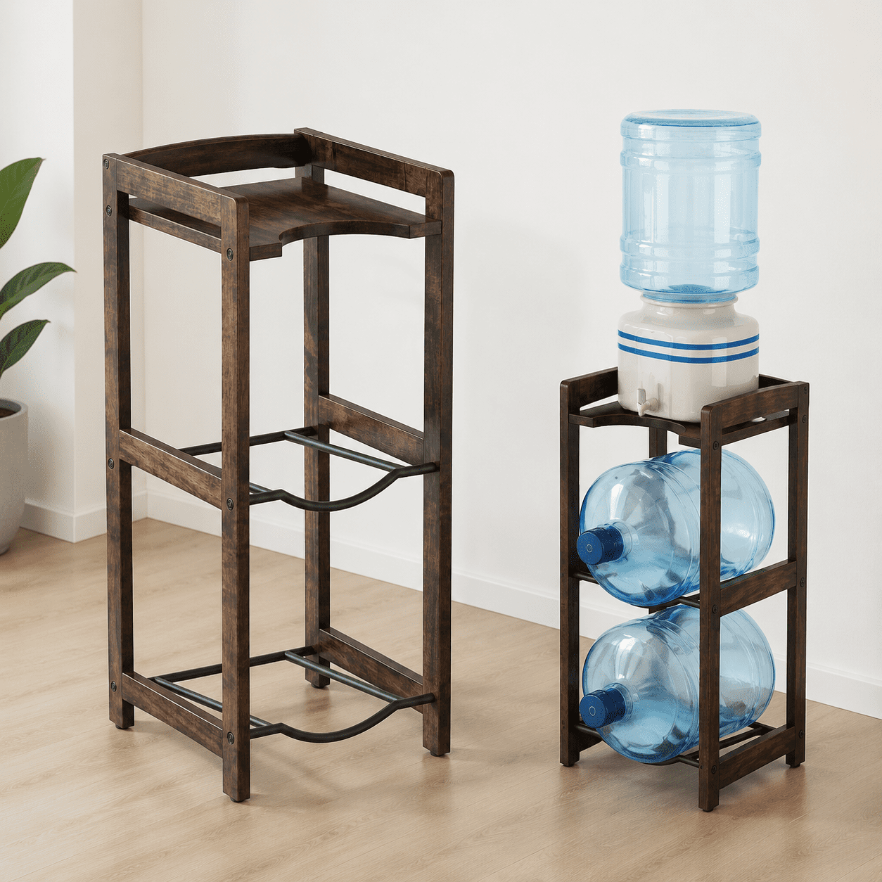 Formula 1 Rack 5 Gallon Water Jug Holder With Top Shelves Solid Wood Dispenser Stand ...