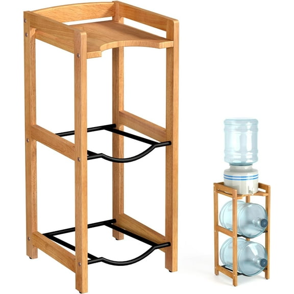 5 Gallon Water Jug Holder with Top Shelves, Natural Solid Wood Water Dispenser Stand 31"H, 3-Tiers 5 Gallon Water Jug Stand, Water Cooler Jug Rack