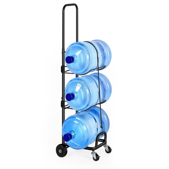 5 Gallon Water Jug Holder with Wheels - Heavy Duty 3-Tier Storage Cart, Adjustable Height & Elastic Rope, Black