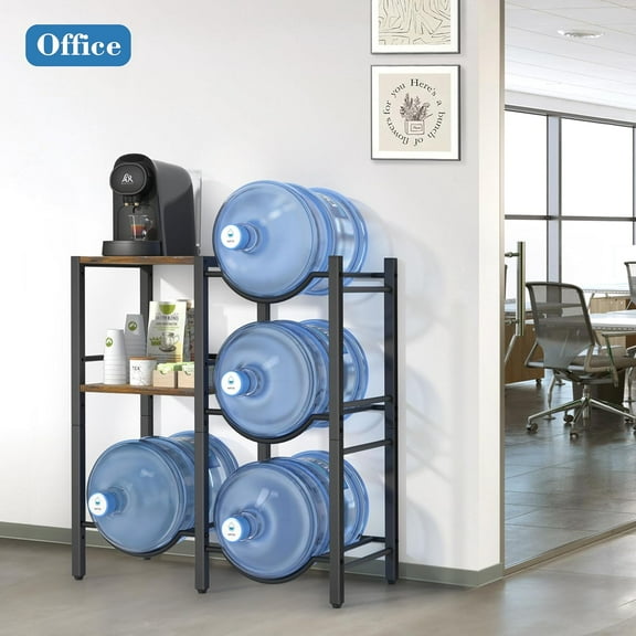 5 Gallon Water Jug Holder with Wood Shelves, Rustic Brown Water Dispenser Stand for Home/Office