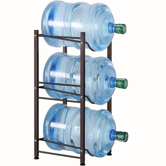 5 Gallon Water Jug Rack, 3-Tier Detachable Water Bottle Holder, Heavy Duty Water Cooler Storage Rack Adjustable Screw Legs Non-Slip Mat, Space-Saving Water Dispenser Stand Home Kitchen Office Brown