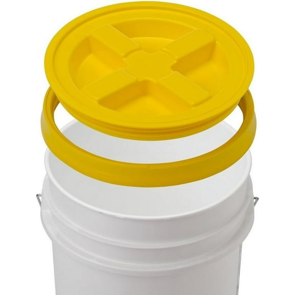 5 Gallon White Bucket & Gamma Seal Lid - Food Grade Plastic Pail & Gamma2 Screw Seal Tight Lid (Yellow) by Gamma Seal