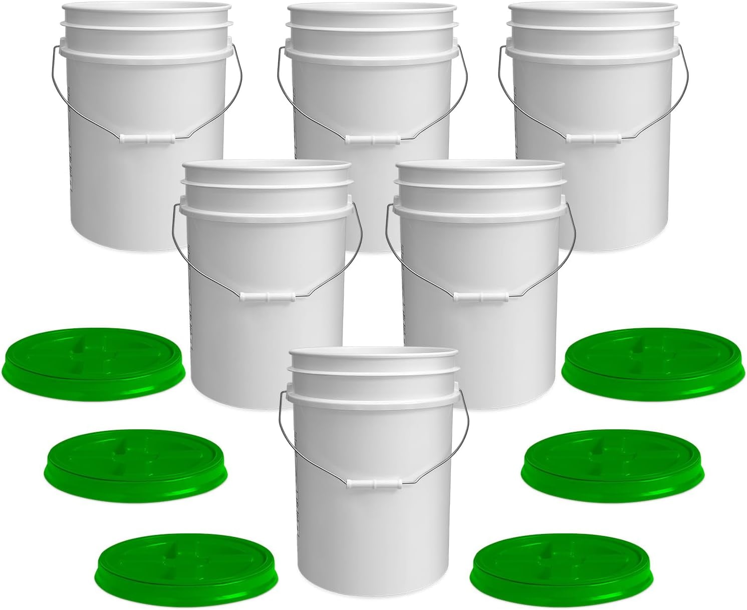 5 Gallon White Bucket & Gamma Seal Lid 5 Gallon White Bucket with Green Gamma Seal Screw on Airtight Lid (6