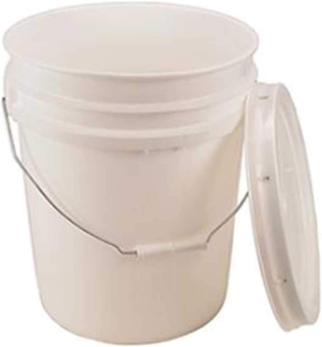5 Gallon White Bucket & Lid Durable 90 Mil All Purpose Pail Food