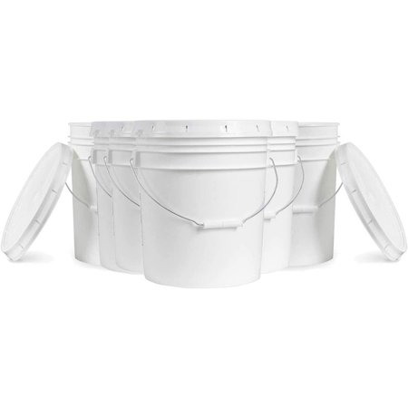5 Gallon White Bucket & Lid - Durable 90 Mil All Purpose Pail - Food Grade - BPA Free Plastic (5 Gal. w/Lids - 6pk)