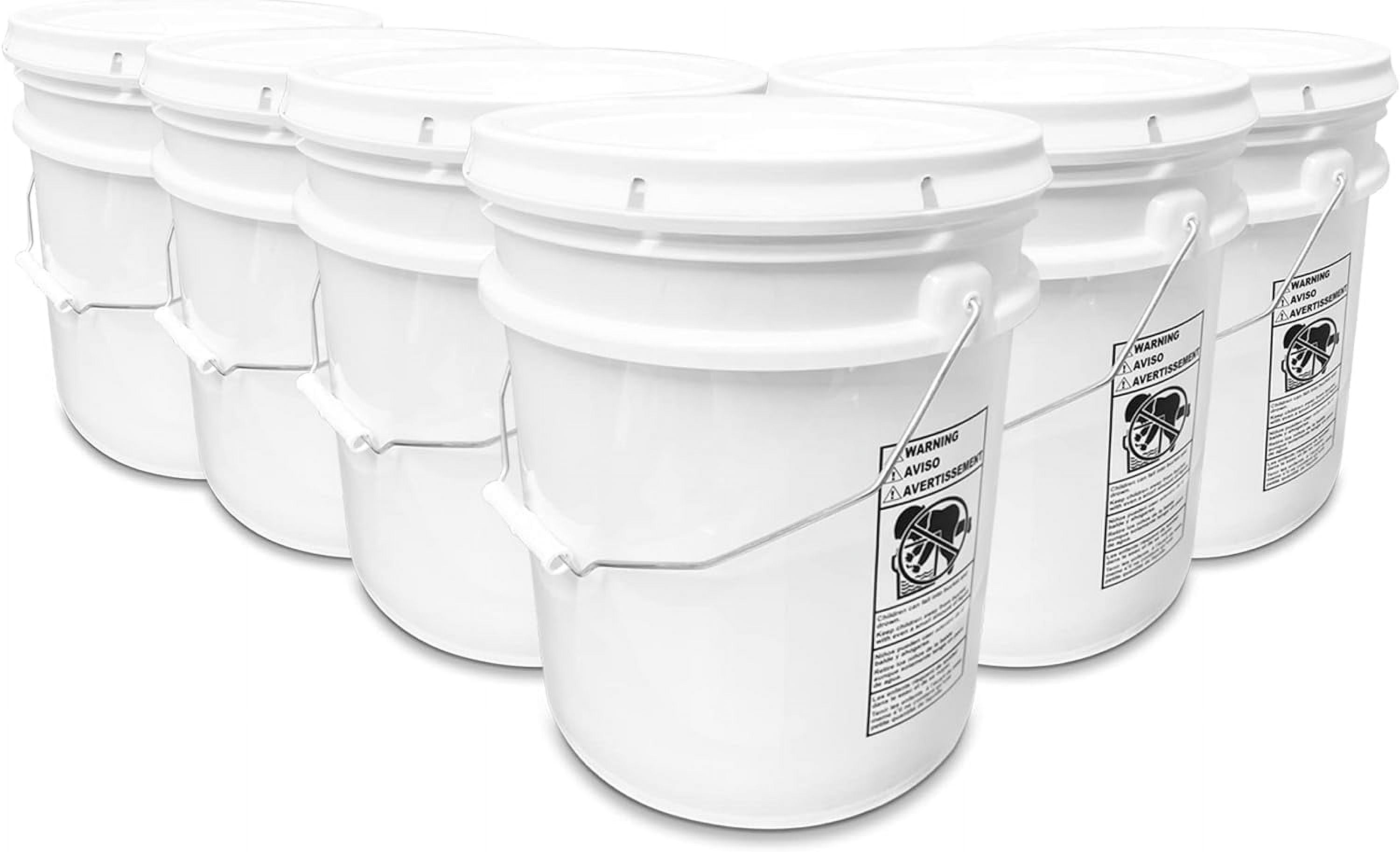 5 Gallon White Bucket & Lid Durable 90 Mil All Purpose Pail Food
