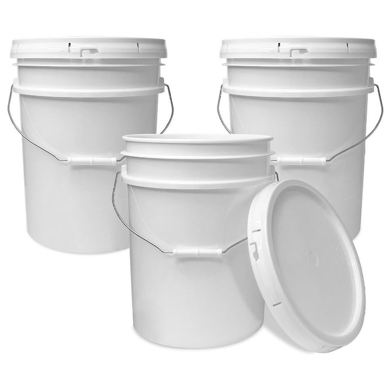 5 Gallon White Bucket Lid Durable 90 Mil All Purpose Pail Food Grade BPA Plastic 5 Gal. w Lids 3pk Made in The USA Walmart