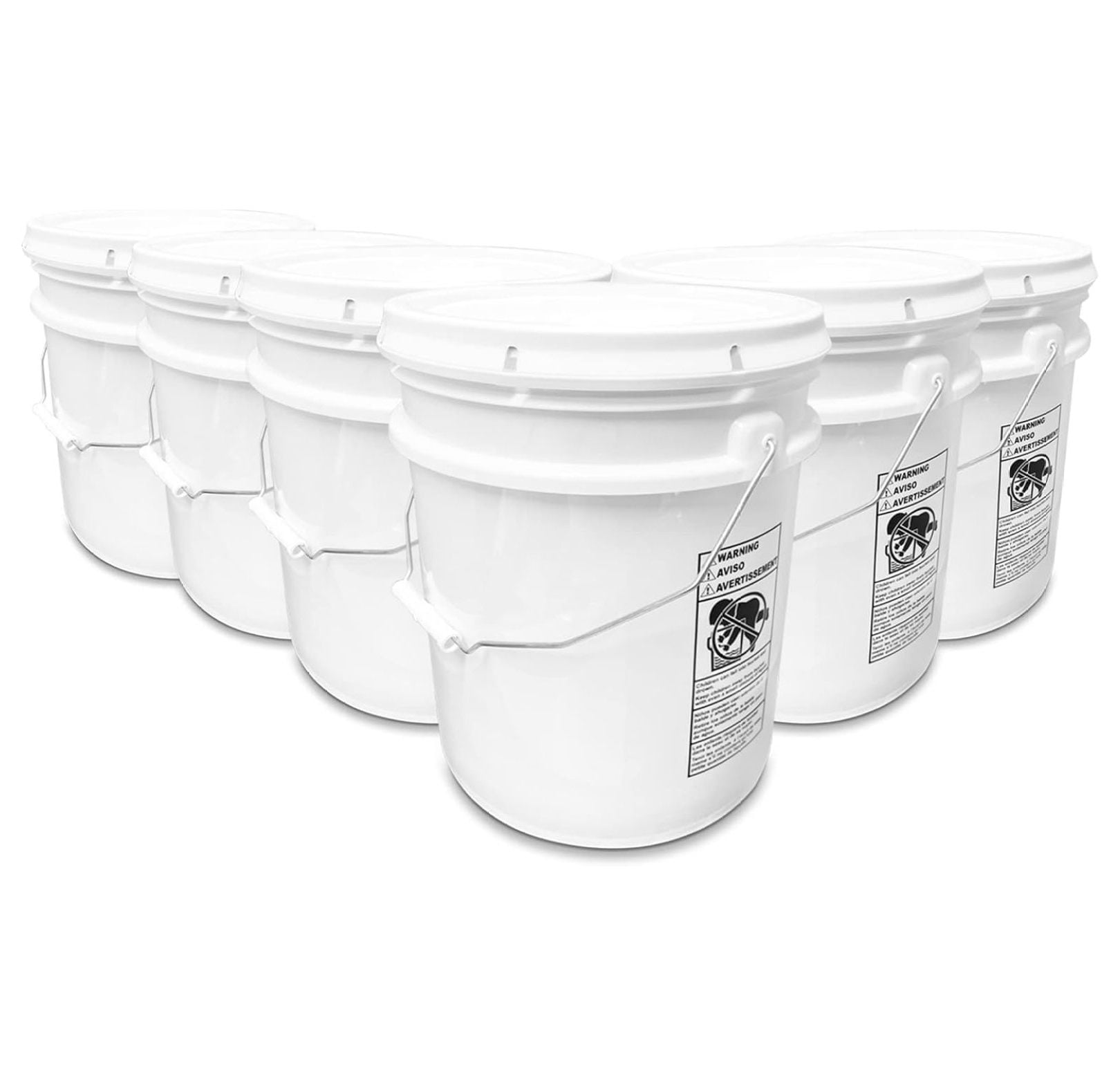 5 Gallon White Bucket & Lid Durable 90 Mil All Purpose Pail Food