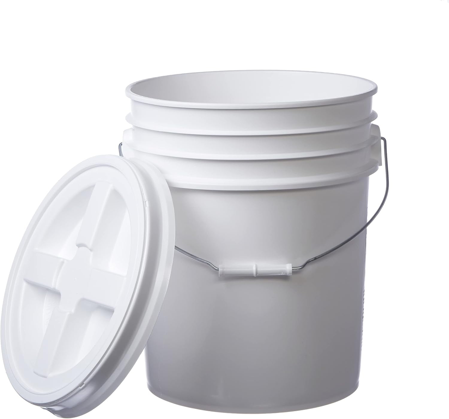 5 Gallon White Bucket Lid Food Grade Plastic Pail 2 Tight Lid (White