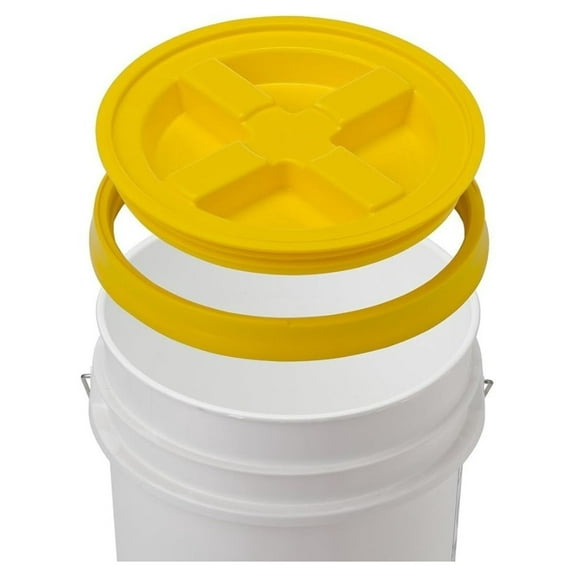 5 Gallon White Bucket & Lid - Food Grade Plastic Pail & Gamma2 Screw Seal Tight Lid (Yellow) by
