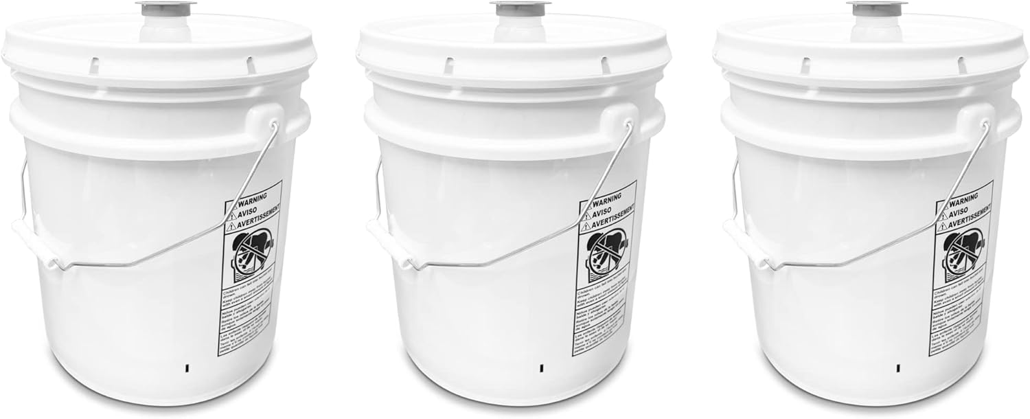 5 Gallon White Bucket & Pour Spout Lid 90 Mil All Purpose Pail Food