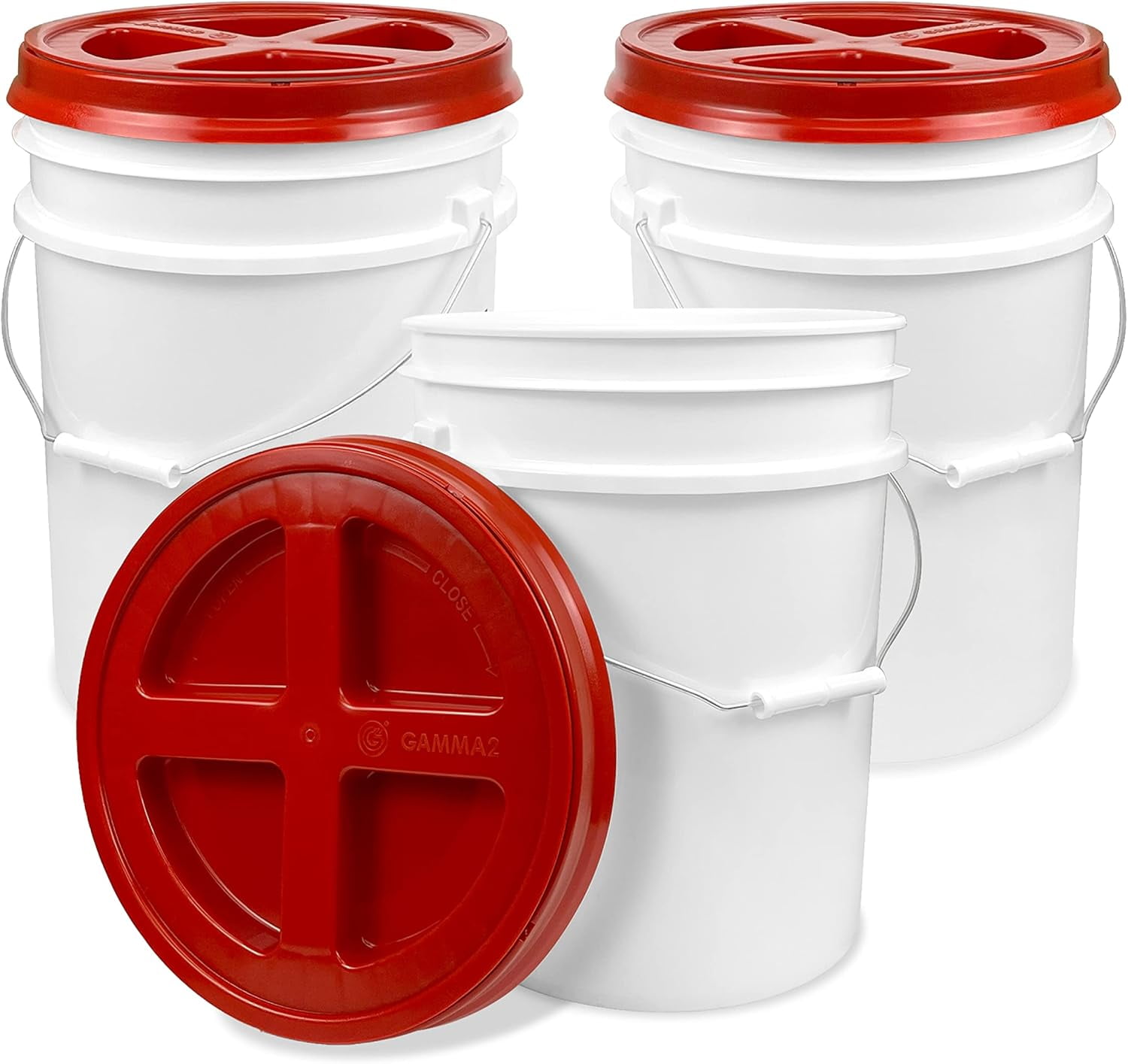 5 Gallon White Bucket & Gamma Seal Lid 5 Gallon White Bucket with Red Gamma Seal Screw on Airtight Lid (3