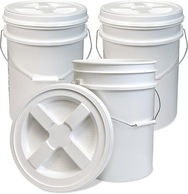 ATERET 4 Gallon White Buckets With Lids (6-Pack) - 90 Mil Thick, Food Grade, BPA Free