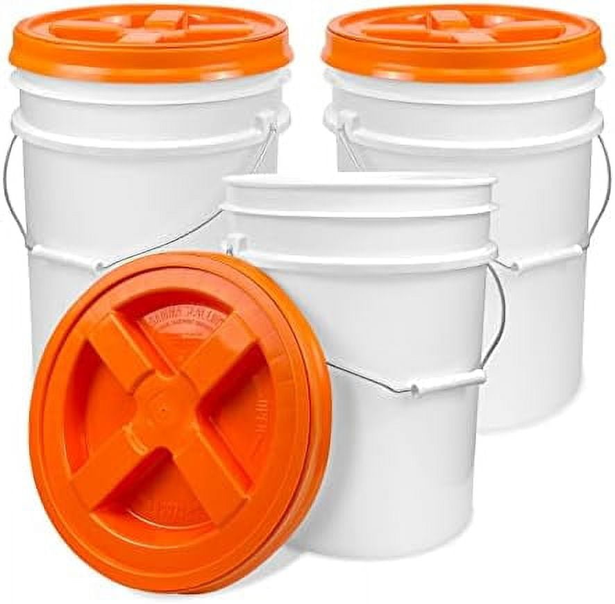 5 Gallon White Bucket With Orange Gamma Seal On Airtight Lid (3 Count