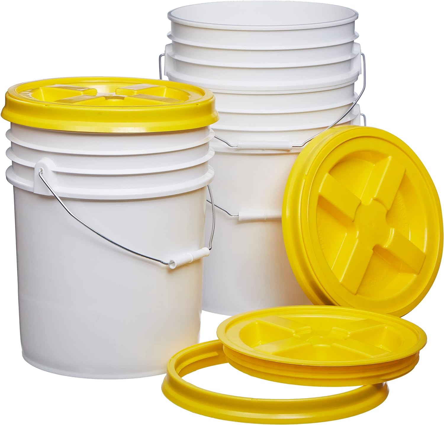 5 Gallon White Grade Buckets Yellow Gamma Seal Lids, BPA Free Container