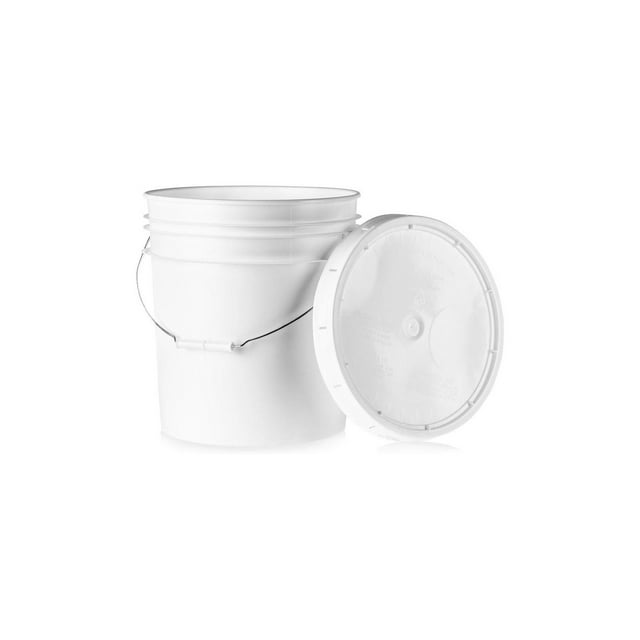 5 Gallon White Plastic Bucket & Lid Durable 90 Mil All Purpose Pail