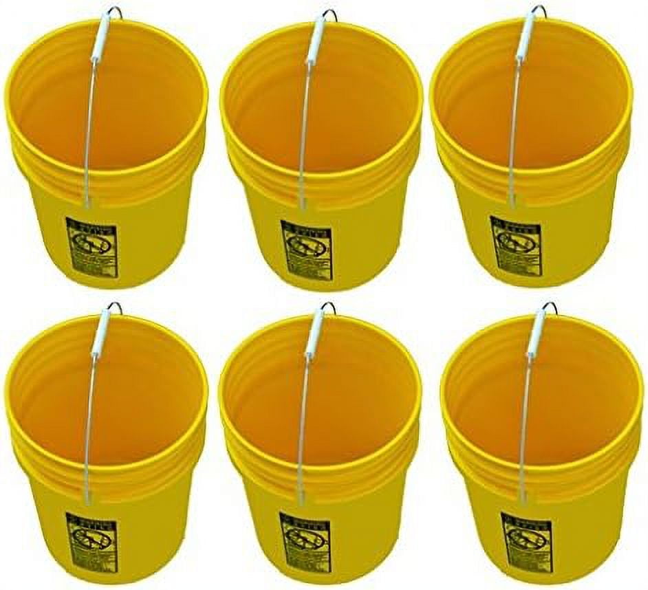 5 Gallon Yellow Buckets, Six (6) Pack Plastic Yellow