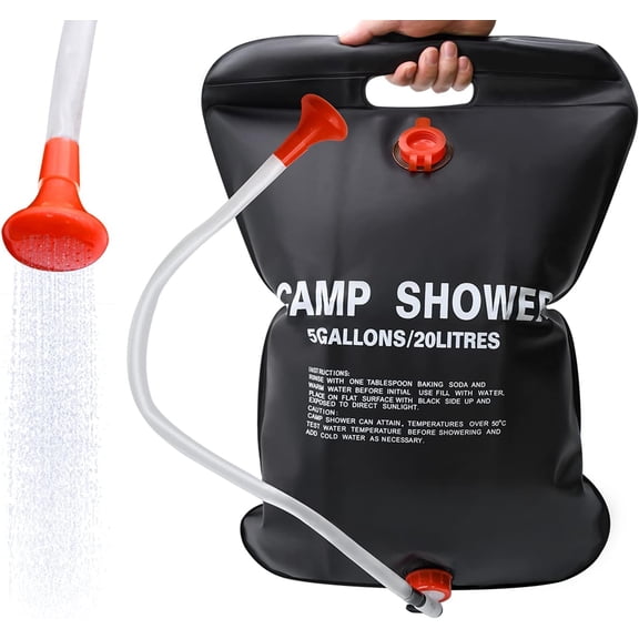 5 Gallons/20L Solar Camping Shower Bag, Portable Outdoor Solar Shower Bag with Removable Hose & On-Off Switch Shower Head