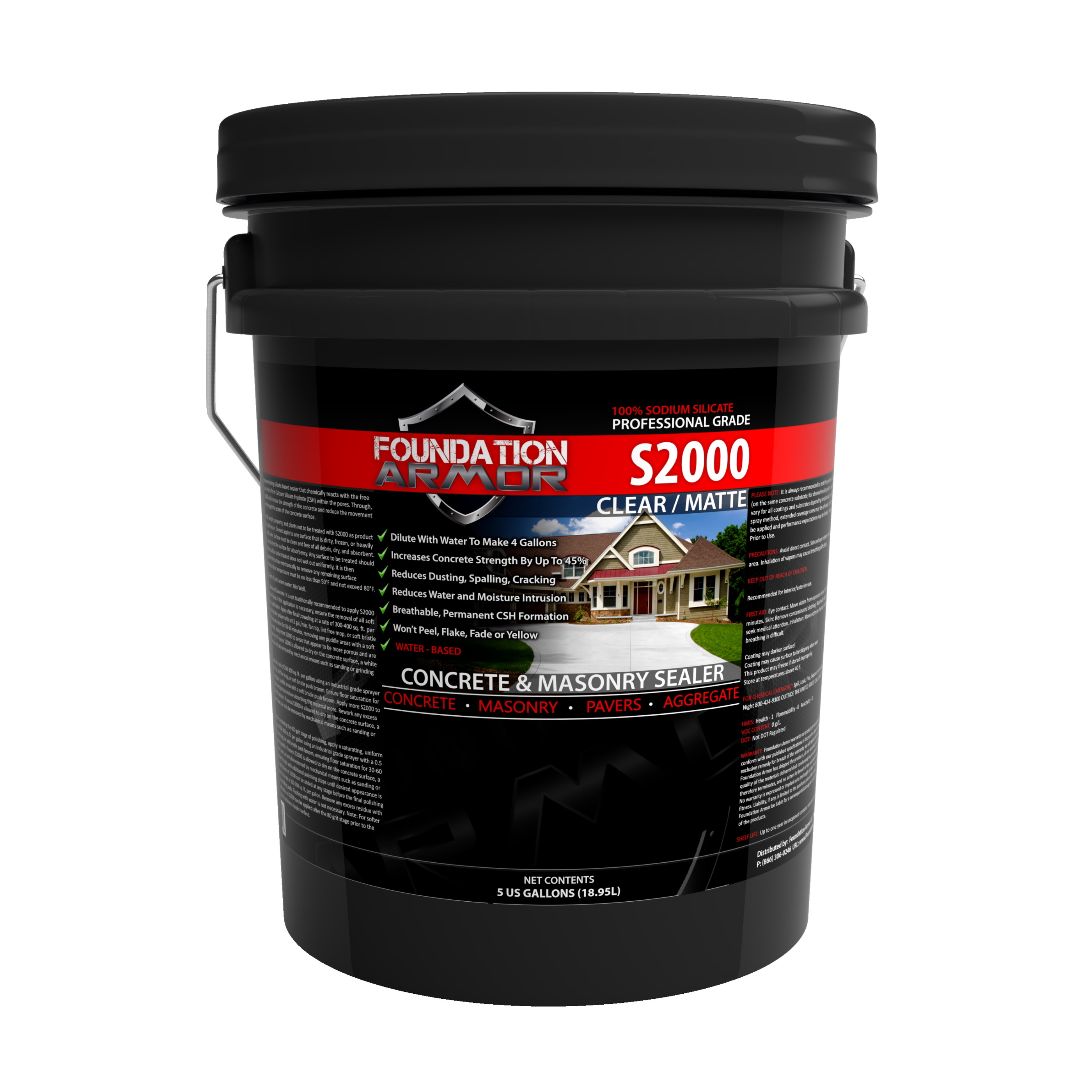 5 Gallons Armor S2000 Sodium Silicate Concrete Densifier Sealer and Surface Hardener Ready to