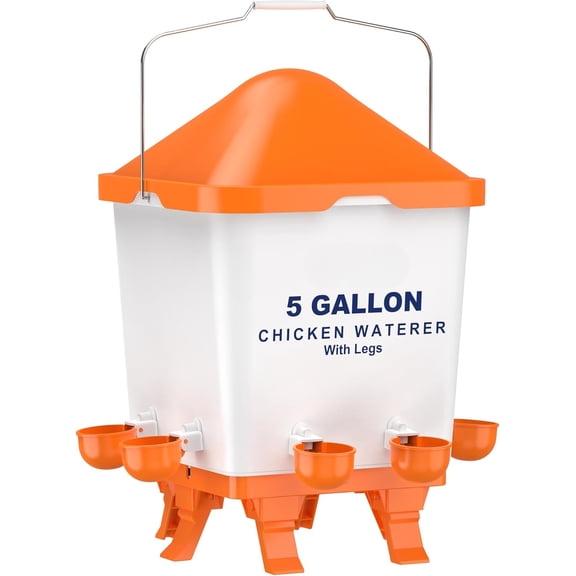5 Gallons Chicken Waterer Bucket with Chicken Water Cups, Adjustable Legs and Anti-Roost Cone
