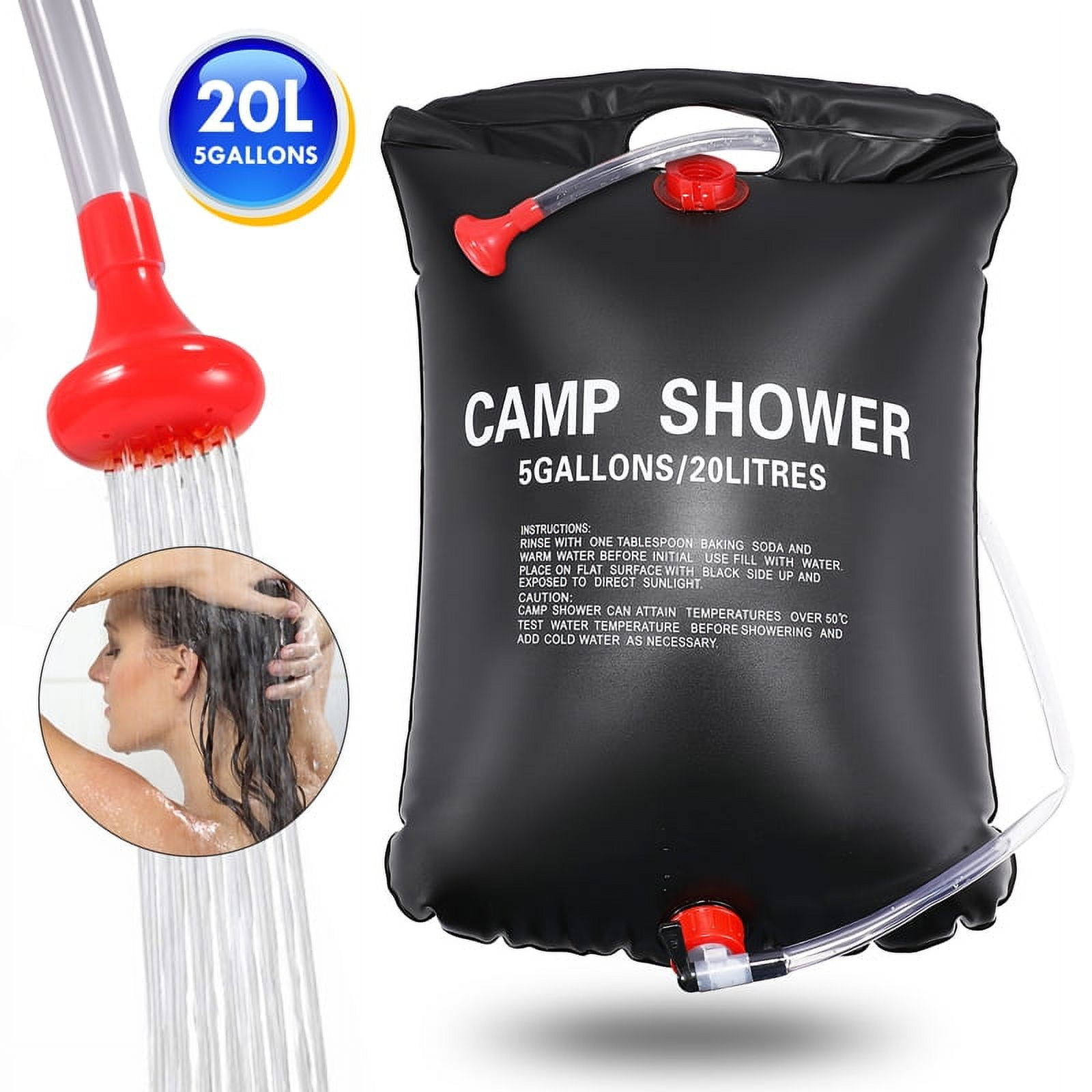 5 Gallons Solar Heated Shower Bag, 20 Liters Portable Solar Heated
