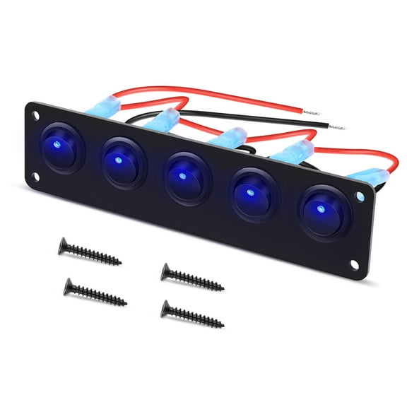 5 Gang 3 Pin Rocker Switch Panel Waterproof On-Off Toggle Switches for Car Vehicle Trailer Truck SUV Marine Boat RV Ship 12V/24V 20A