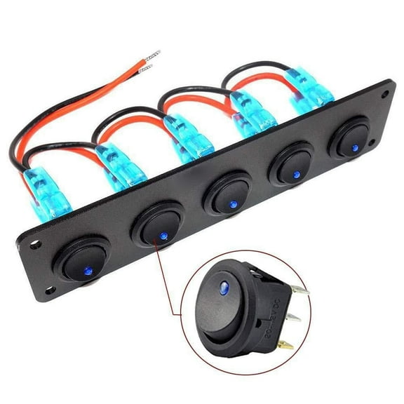 5 Gang On-off Toggle Rocker Switch Panel 12V For Car Boat Marine RV Truck Blue