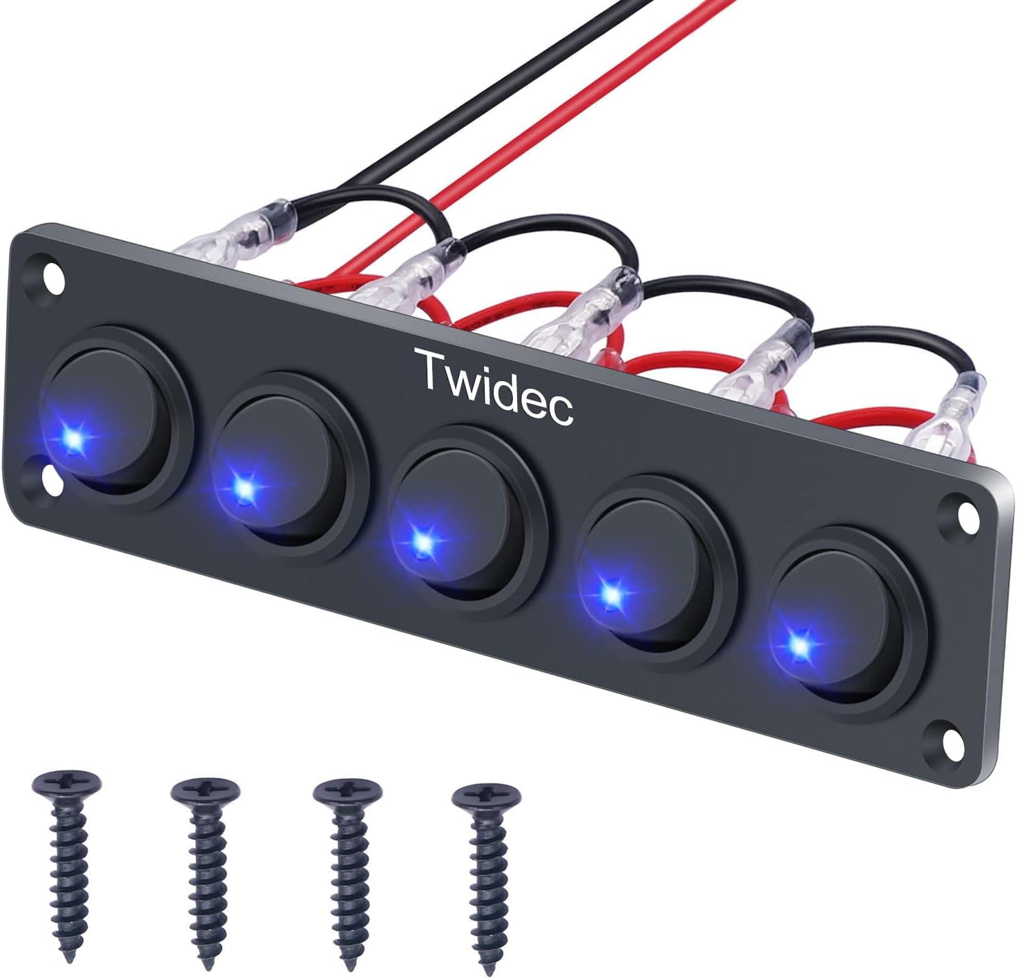 /5 Gang Round Dot Lighted Rocker Switch Toggle Metal Panel with 20A 12V ...