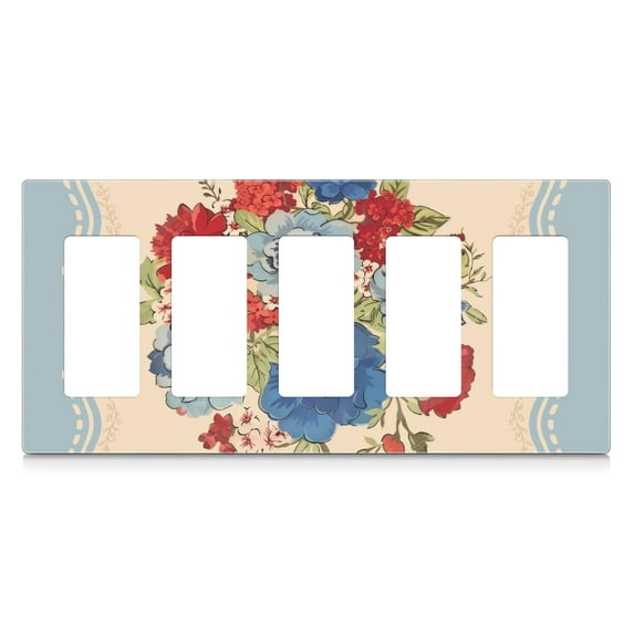 5-Gang Screwless Pioneer Floral Decorative Wall Plates,Size 5-Gang 10.1"W x 4.7"H,Unbreakable Thermoplastic Faceplate Cover for Kitchen Living Room Bedroom Decorator Receptacle Outlet Switch