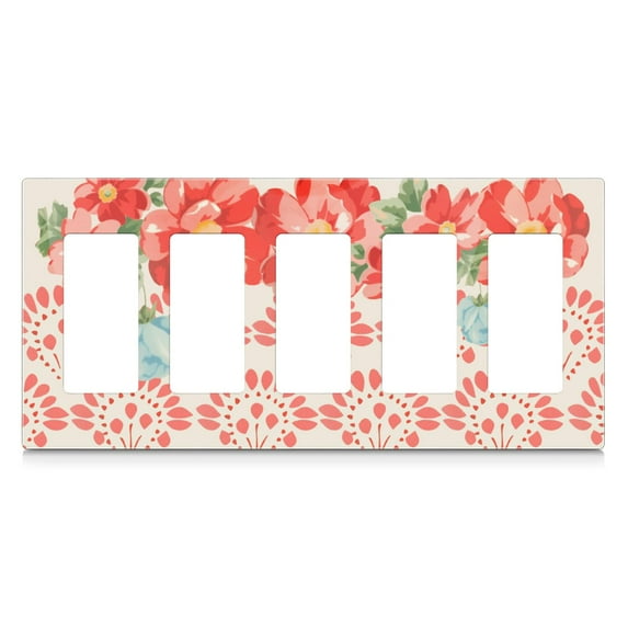 5-Gang Screwless Pioneer Floral Decorative Wall Plates,Size 5-Gang 10.1"W x 4.7"H,Unbreakable Thermoplastic Faceplate Cover for Kitchen Living Room Bedroom Decorator Receptacle Outlet Switch