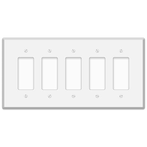 5-Gang White Metal Rocker GFI Wall Plate Cover - 5.5" x 11.50", Jumbo/Oversize White Rocker GFI Cover, Face Plate for Electrical Boxes Switches & Smart Devices, Matching Screws