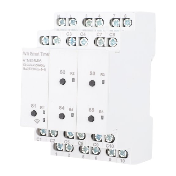 5 Gang WiFi Smart Switch Timer, 110-240V 16A Intelligent Isolated Channel Time Controller with External Switch, Tuya App Voice Remote Control for Home Automation (10 inches / 25.4 cm)