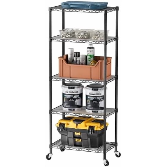 5 Garage Heavy Duty Shelving Unit Kitchen Pantry Close Home Organizers and Storage Bathroom Shelf Laundry Room Organization Industrial Book Metal Wire Adjustable Shelves