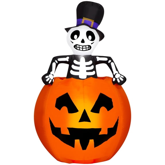 5' Gemmy Airblown Inflatable Animated Skelton Popping out of Jack O' Lantern Yard Decoration 550572