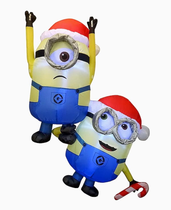 5' Gemmy Airblown Inflatable Hanging Minions w/ Candy Cane Christmas