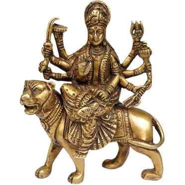 5" Goddess Durga Idol In Brass | Handmade | Made In India - Brass Statue