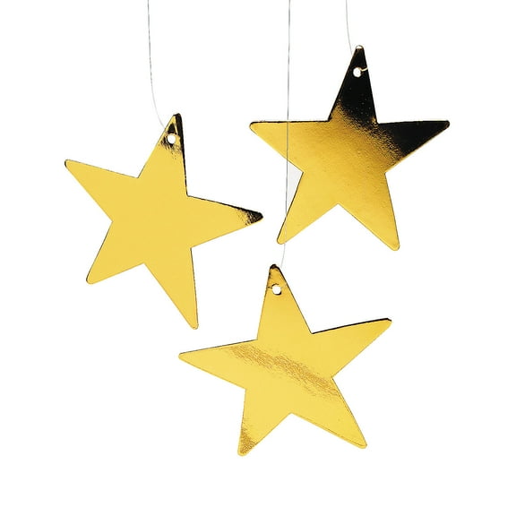 5" Gold Cardboard Star Decoration (12Pc) - Party Decor - 12 Pieces