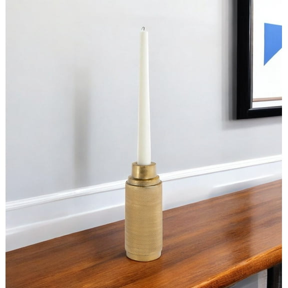 5" Gold Distressed Aluminum Tabletop Taper Candle Holder