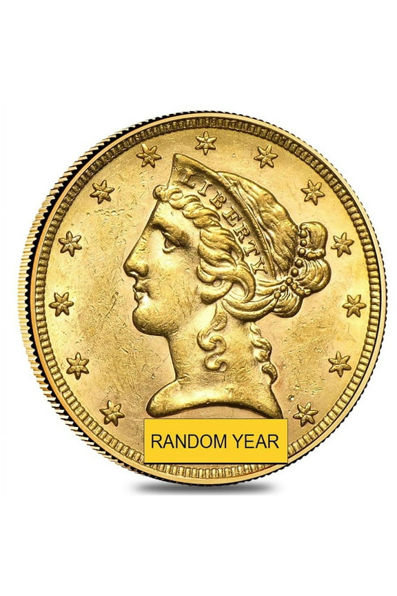 $5 Gold Half Eagle Liberty Head - Almost Uncirculated AU (Random Year)